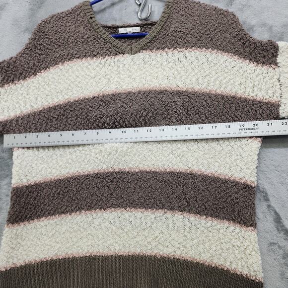 Maurices Sweater Womens M Brown Cream Pin Striped Hooded Pullover Popcorn Knit - Picture 7 of 9
